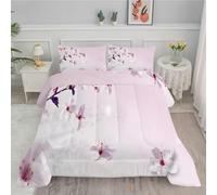 Pink Super King Size Duvet, Coverless Duvet with cherry blossoms Pattern, Superking Quilt 7.5 Tog for All Seasons, Soft and Comfy, Lightweight Washable Comforter 260x220 cm with 2 Pillowcases