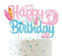 Pink Surf Birthday Cake Topper Glitter Surfing Birthday Party Decorations Surfs Up Party Decorations for Girls Summer Hawaii Surf Party Supplies