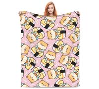 Pink Sushi Pattern Blanket Cute Cartoon Shiba Inu Sitting On Sushi Fleece Blanket for Bed Couch Sofa Japanese Food Lovers Plush Throw Blanket Room Decor Gifts 50"x40" Travel Picnic All Season Kids