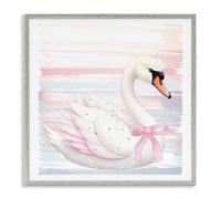 'Pink Swan with Ribbon'| Framed Giclee Art
