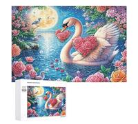 Pink Swan with Rose Heart on Moonlit Lake 1000 Piece Jigsaw Puzzle for Teens 14+ Home Learning Game Reasoning Ability Gift for Growth 1000 PCS