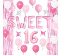 Pink Sweet 16 Party Balloons 16th Birthday Party Decorations Birthday Banner for 16 Year Old Women Birthday Party Favor Supplies