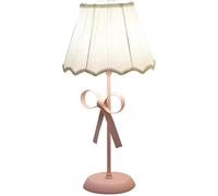 Pink Table Lamp for Girl Bedroom - Nordic Minimalist Bedside Lamp with Cute Bow & Fabric Shade - Small Desk Light for Nightstand, Reading or Nursery Room - E27 Bulb Required(No Bulb)(Pink)