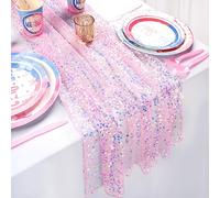 Pink Table Runner 10FT Glitter Iridescent Sequin Table Runner 25x120 Inches for Bridal Baby Shower Girls Birthday Party Sweetheart Table Decorations
