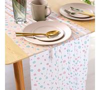 Pink Table Runner 120 Inch Boho Tulle Table Runner, Sheer Chiffon Dining, Seasonal Easter Kitchen Dining Table Decoration for Home Party Indoor, Blue Pink Polka Dots