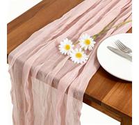 Pink Table Runner, 2 Pac 90 x 180 cm Light Pink Cheesecloth Table Runners for Dining Tables, Elegant Wrinkle Texture Spring Boho Tablecloth for Wedding Hoilday Birthday Party Centre Christmas Decor