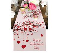 Pink Table Runner 36 Inches, Romantic Love Heart Tree Cotton Linens Holiday Table Cloth Dresser Scarves for Dinning Tables Parties Home Decor Table Decorations, 13" Wide
