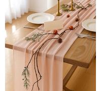 Pink Table Runner, 80x300 cm Cheesecloth Table Runner for Dining Table, Wrinkle Texture Design Table Runner Pink, Perfect for Wedding Receptions, Baby Bridal Showers, Birthday Parties