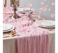 Pink Table Runner, 90x300cm Semi-Sheer Table Runners, Wrinkle Texture Design Table Runners for Dining Table, Cheesecloth Table Runner for Wedding Party Bridal Shower Table Decorations