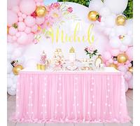 Pink Table Skirt 6FT Tulle Table Skirting 2 Layer Rectangle Pink Tutu Tablecloth for Birthday Baby Shower Wedding