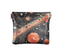 Pink Teal Purple Glistening Small Leather Coin Purse Convenient Clasp Wallet Card Holder for Girls Ladies Handbag, Colorful Space Planets Earth, One Size, Modern