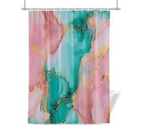 Pink Teal Shower Curtain for Bathroom, Green Marble Abstract Cracks Texture Modern Art Waterproof Cloth Fabric Bathroom Accessories Set with 12 Rust Proof Plastic Hooks, 72” x 72”