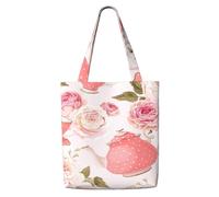 Pink Teapot Printed,Reusable Grocery Bags Shopping Tote Bags Large Capacity Canvas Shoulder bag