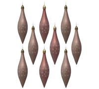 Pink Teardrop Christmas Baubles Tree Ornaments - Frosted Star - Set of 9