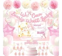 Pink Teddy Bear Baby Shower Decorations Set - "We Can Bearly Wait" Banner, Balloons & Party Supplies for Girl Celebrations