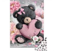 Pink Teddy Bear with Heart Jigsaw Puzzles Puzzle for Adults Kids. 1000 Pieces Impossible Challenge Toy Educational Game Home Decoration for Adults& Kids Age 14 Years Up 38x26cm/1000pcs