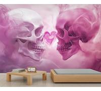 Pink The Lovers Skull Mural Skull Wallpaper Pink Heart Wall Mural Wallpaper Pink and Purple Gradient Wall Paper for Girls Bedroom Murals Living Room Paintings Poster 200X140cm