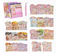 Pink The Second 3D Miniature Scene 20 Sets of Stickers,DIY House Sticker with Tweezers Make Your Own Cute Cartoon Sticky Pack for Adults Girls Relief Stress Pass The Time,Party Favors Birthday Gift