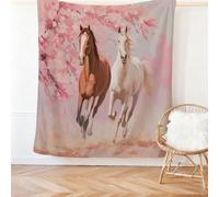 Pink Throw Blanket Gifts for Women Men, Soft Beautiful Cherry Blossoms Animals Ponies print Flannel Fleece Cozy Warm Blanket for Bed Sofa Couch Camping and Travel - 130 x 150 cm