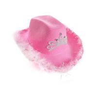 Pink Tiara Cowgirl Hats - Pack of 24 - Pink Cowgirl Hat with Marabou Trim and Tiara Decoration - Adults Festival Music Fancy Dress Accessory