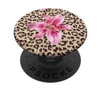 Pink Tiger Lily Leopard Summer Flower Y2K Cheetah Print PopSockets Adhesive PopGrip