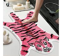 Pink Tiger Shaped Bathroom Rug,Cute Non-Slip Bath Mat Absorbent Bathtub Rug