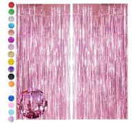 Pink Tinsel Curtain Girl Party Backdrop,2pcs 3.2 x 6.5ft Pink Streamers Foil Fringe Curtain Lilac Decor for Birthday Princess Unicorn Christmas Bachelorette Euphoria Baby Shower Party Decorations