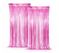Pink Tinsel Foil Curtain 2Pcs - Party Decor 3.2ft x 6.4ft | Shimmering Door & Wall Decoration for Birthday, Wedding, Hen party, Photo Booth & Event decoration