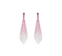 Pink to Clear Ombre Rhinestone Teardrop Long Dangle Earrings for Women, Silver Tone Gradient Fringe Statement Chandelier Earrings for Wedding Prom Evening Party KE004RO-W
