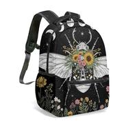 Pink to Yellow Gradient Insect Print 16 Inch Rucksack Beetle Dragonfly Patterned School Bag for Kids All Over Graphic Art Daypack (03)