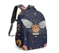 Pink to Yellow Gradient Insect Print 16 Inch Rucksack Beetle Dragonfly Patterned School Bag for Kids All Over Graphic Art Daypack (04)