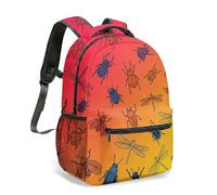 Pink to Yellow Gradient Insect Print 16 Inch Rucksack Beetle Dragonfly Patterned School Bag for Kids All Over Graphic Art Daypack (01)