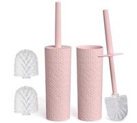 Pink Toilet Brushes Set of 2 - Plastic Replaceable Toilet Cleaner Brushes with Ergonomic Handle & Soft Flexible Bristles, Pink Bathroom Accessories Includes 4 Brush Heads for Cleaning