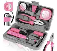 Pink Tool Kit-13Pcs Household DIY Hand Tool Set Multi-Purpose Home Repair Tool Box Include Hammer Allen Key Set Electrical Tape Screwdriver Test Pen Plier Bits (13pcs)