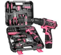 Pink Tool Kit: 151 Pcs DIY Set with 12V Cordless Drill, Home Tool Kit with Drill, Electric Drills & Hand Tools for Women