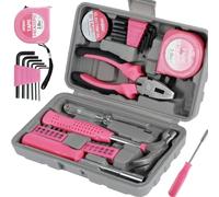 Pink Tool Kit-24Pcs Household DIY Hand Tool Set Multi-Purpose Home Repair Tool Box Include Hammer Allen Key Set Electrical Tape Screwdriver Test Pen Plier Bits (24pcs)