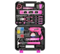 Pink Toolbox Essentials for Women Girls Starter DIY Drilling Kit with Cordless Power Tools, Electric Drill, Hammer, Screwdriver Sets, Mini Hand Tools, and Combo Bits for Home Repair Household Gift