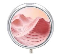 Pink Topographic Round Pill Box with Mirror 3 Compartment Portable Pill Case for Travel Outdoor Use Cute Small Pill Organizer for Pocket Or Purse