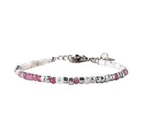 Pink Tourmaline Strong As Fuck Bracelet, Natural Gemstone Beaded Stackable Jewelry for Women, Inspirational Gift for Her (Silver)