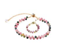 Pink Tourmaline Wired Bracelet | Double Layer Colorful Tourmaline Stone Bracelet for Love Joy & Compassion, Adjustable Beaded Healing Jewelry Gift Set