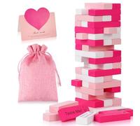 Pink Tower Game for Adults - 54pcs Wood Block Set with 6pcs DIY for Romantic Date Night Ideas and Couples Challenges - Perfect Valentine's Day Gift for Her