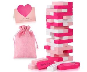 Pink Tower Game for Adults - 54pcs Wood Block Set with 6pcs DIY for Romantic Date Night Ideas and Couples Challenges - Perfect Valentine's Day Gift for Her