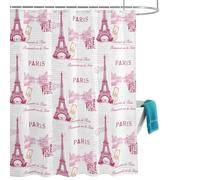Pink Towers Shower Curtain for Bathroom, Romantic Pink Paris Tower Waterproof Cloth Fabric Bathroom Accessories Set with 12 Rust Proof Plastic Hooks, 66” x 72”