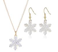 PINK TOWN Christmas Necklace Earrings Set,Vintage Snowflake Drop Oil Necklace Earrings Multilayer Christmas Choker Xmas Jewelry for Women, L, Metal, No Gemstone