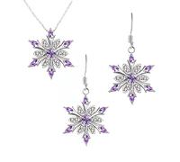 PINK TOWN Christmas Necklaces Earrings for Women,Vintage Crystal Snowflake Necklace Earring Set Dainty Rhinestone Winter Flower Pendant Necklace Party Jewelry Gifts, L, Acrylic, No Gemstone