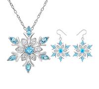 PINK TOWN Christmas Necklaces Earrings for Women,Vintage Crystal Snowflake Necklace Earring Set Dainty Rhinestone Winter Flower Pendant Necklace Party Jewelry Gifts, L, Acrylic, No Gemstone