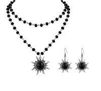 PINK TOWN Gothic Blood Drops Necklaces Earrings for Women,Vintage Black Red Crystal Moon Teardrop Necklaces Earrings Set Punk Style Vampire Jewelry Set Goth Mystery Costume Accessories Halloween Prom
