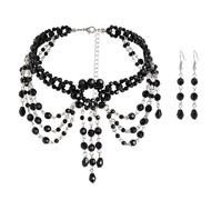 PINK TOWN Gothic Blood Drops Necklaces Earrings for Women,Vintage Black Red Crystal Moon Teardrop Necklaces Earrings Set Punk Style Vampire Jewelry Set Goth Mystery Costume Accessories Halloween Prom