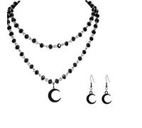 PINK TOWN Gothic Blood Drops Necklaces Earrings for Women,Vintage Black Red Crystal Moon Teardrop Necklaces Earrings Set Punk Style Vampire Jewelry Set Goth Mystery Costume Accessories Halloween Prom