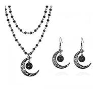 PINK TOWN Gothic Blood Drops Necklaces Earrings for Women,Vintage Black Red Crystal Moon Teardrop Necklaces Earrings Set Punk Style Vampire Jewelry Set Goth Mystery Costume Accessories Halloween Prom